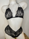 JILLYROCKS 2 PC BLACK LACE TRIGIGI TOP WIDE THONG