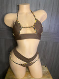 JILLYROCKS 2 PC BROWN ANIMAL PRINT GIGI TOP THONG