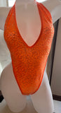 JILLYROCKS 1 Pc NEON Orange sequin tonga tie swimsuit