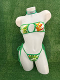JILLYROCKS 3 pc set bikini tropical mini top thong bikini bottom choker rave festival stripper exotic dancewear