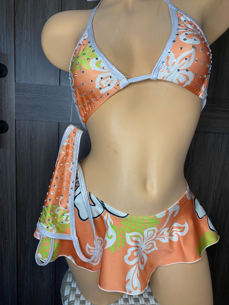 JILLYROCKS 3 PC Triangle top thong Flair skirt set RAVE Festival clothing exotic dancewear