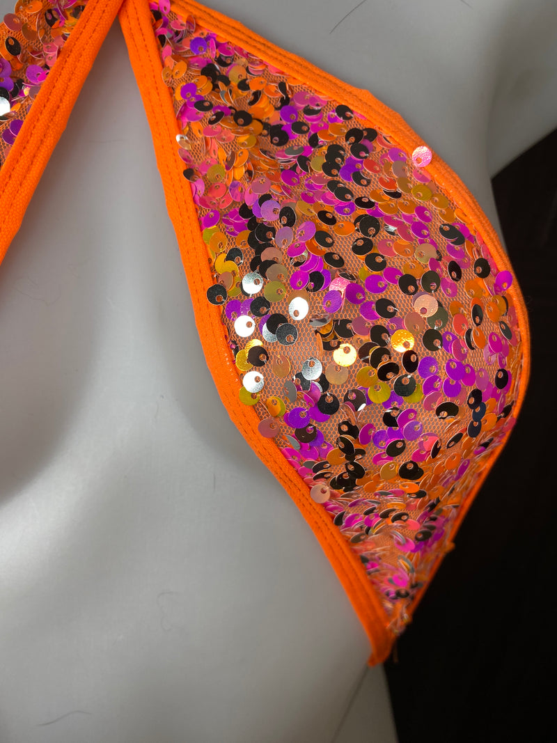 JILLYROCKS 1 Pc Orange  Pink sequin invisible clear thong Slingshot bikini