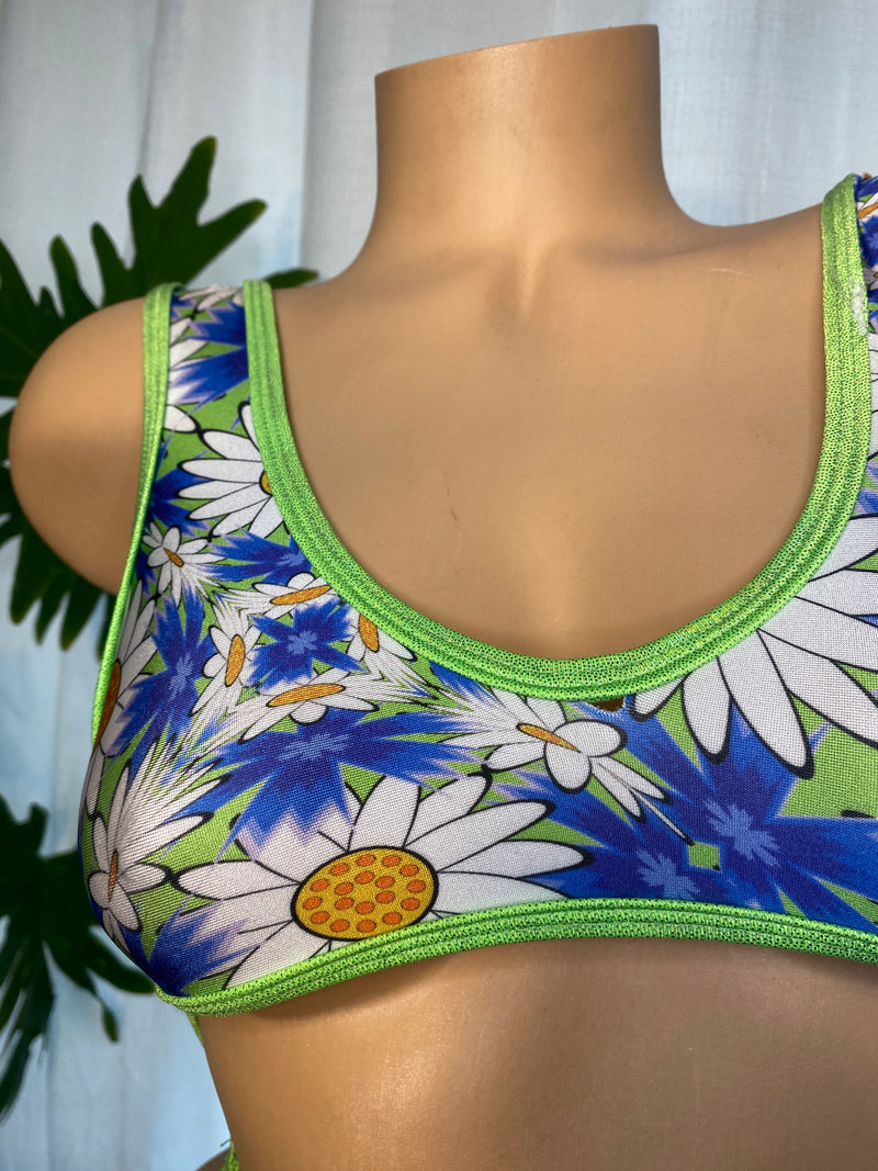 JILLYROCKS 1 PC TANK - O - BODYSUIT Daisy Carnival print sexy tonga rear exotic bodysuit