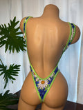 JILLYROCKS 1 PC TANK - O - BODYSUIT Daisy Carnival print sexy tonga rear exotic bodysuit