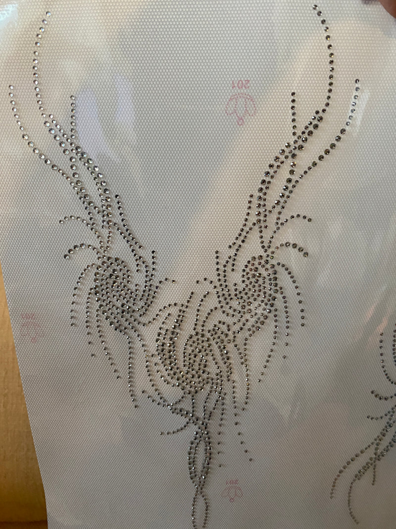 JROCK DESIGNS Hot fix Crystal floral tshirt bodysuit design 6" X 12"