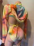 JILLYROCKS 4 PC RAVE SET TRIANGLE TOP CHARM HARNESS HOODED SLEEVES HIGH WAIST SET
