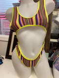 JILLYROCKS 1 PC Neon stripe Tank O bodysuit thong rear