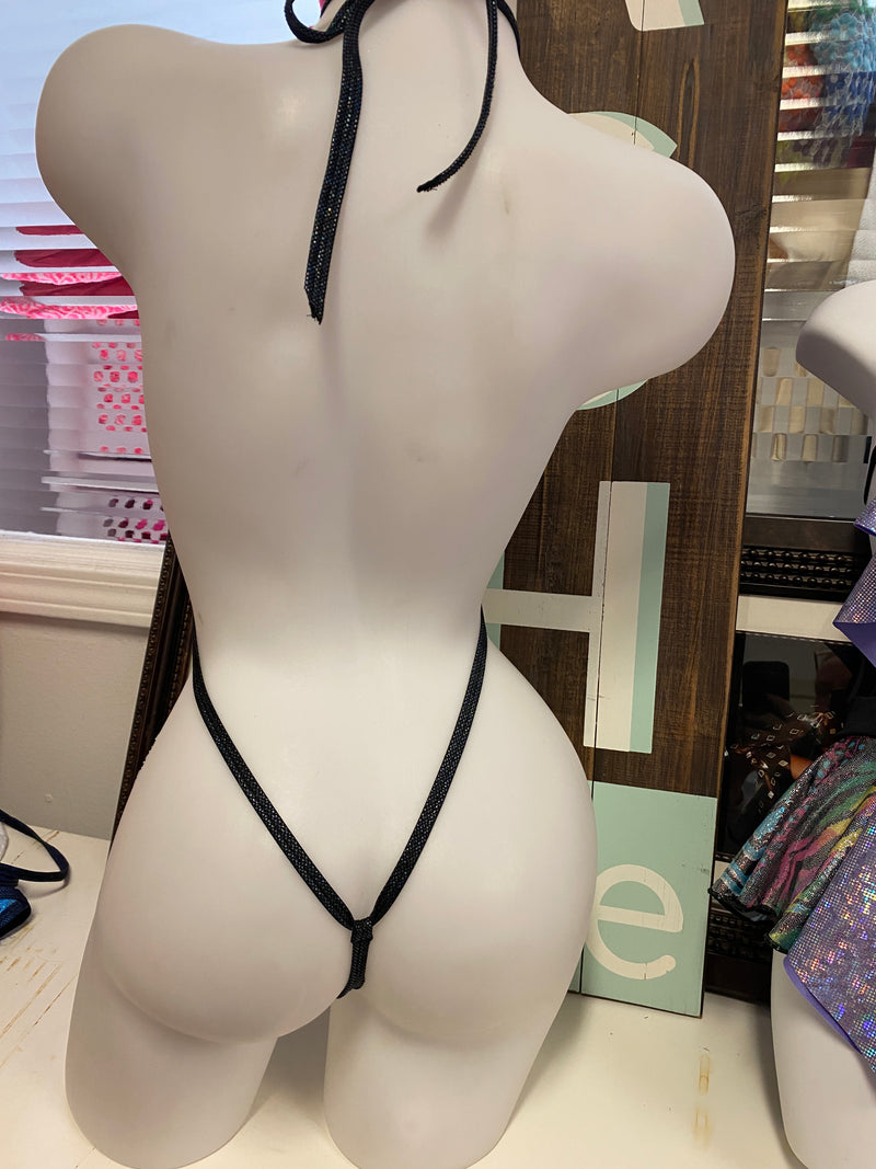 JILLYROCKS 1 pc Black shiny BLING slingshot bikini