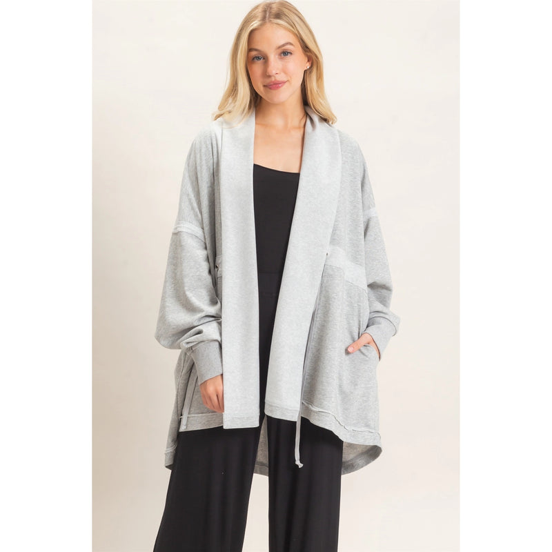 Oversize Grey sweat shirt coat with tie waist