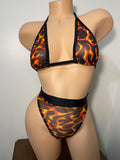 JILLYROCKS 2 PC  SET Arika  FLAME sheer mesh triangle top high waist thong