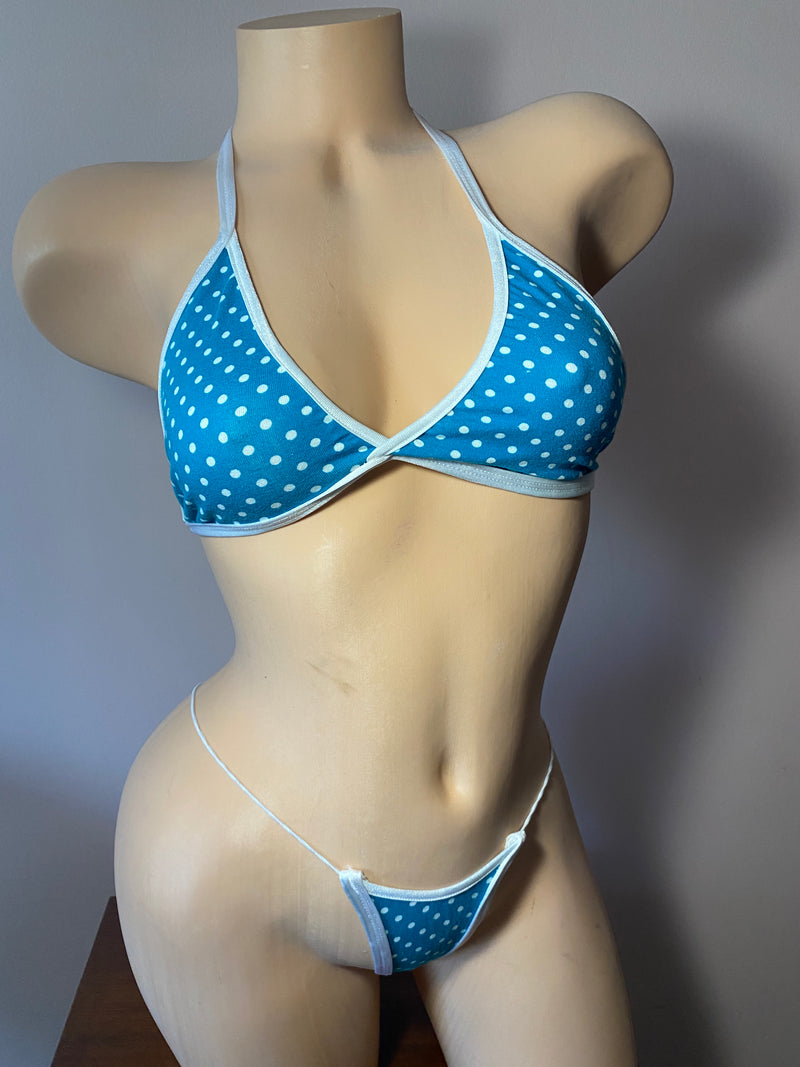 JILLYROCKS 2 Pc Micro Turquoise polka dot triangle top micro thong