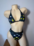 JILLYROCKS 2 PC ARIKA Black dots Triangle top High waist thong set