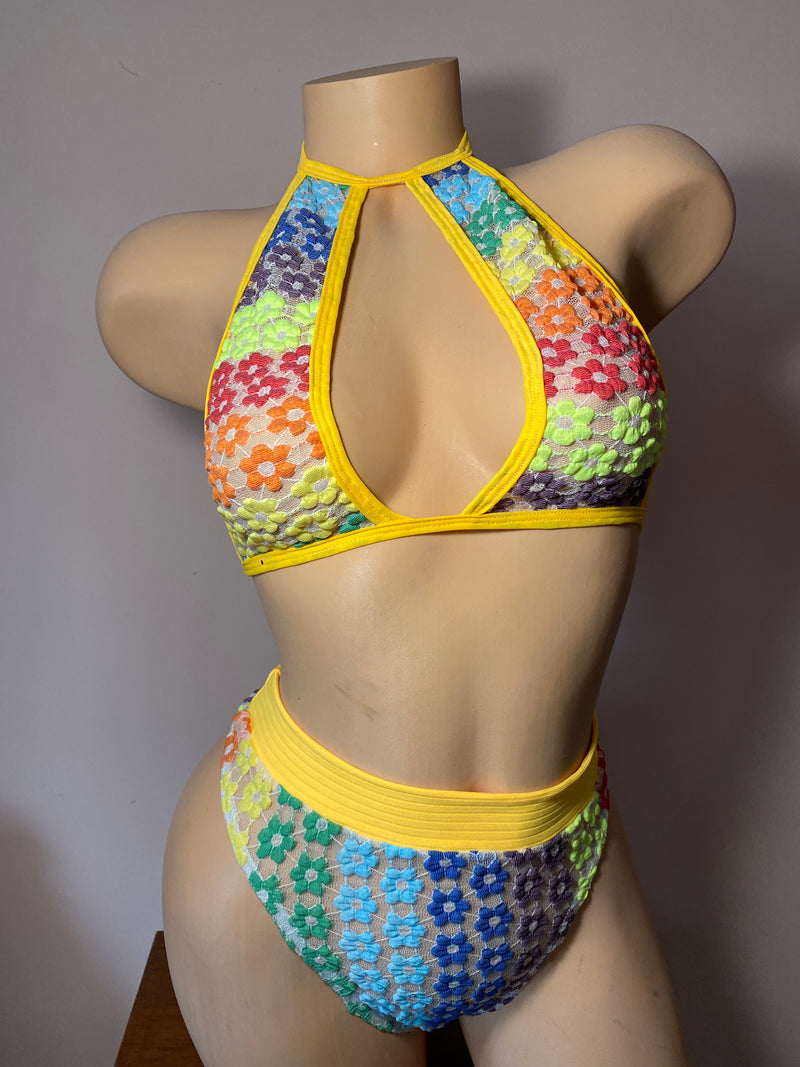 JILLYROCKS AKIRA 2 PC Rainbow lace Halter High waist set