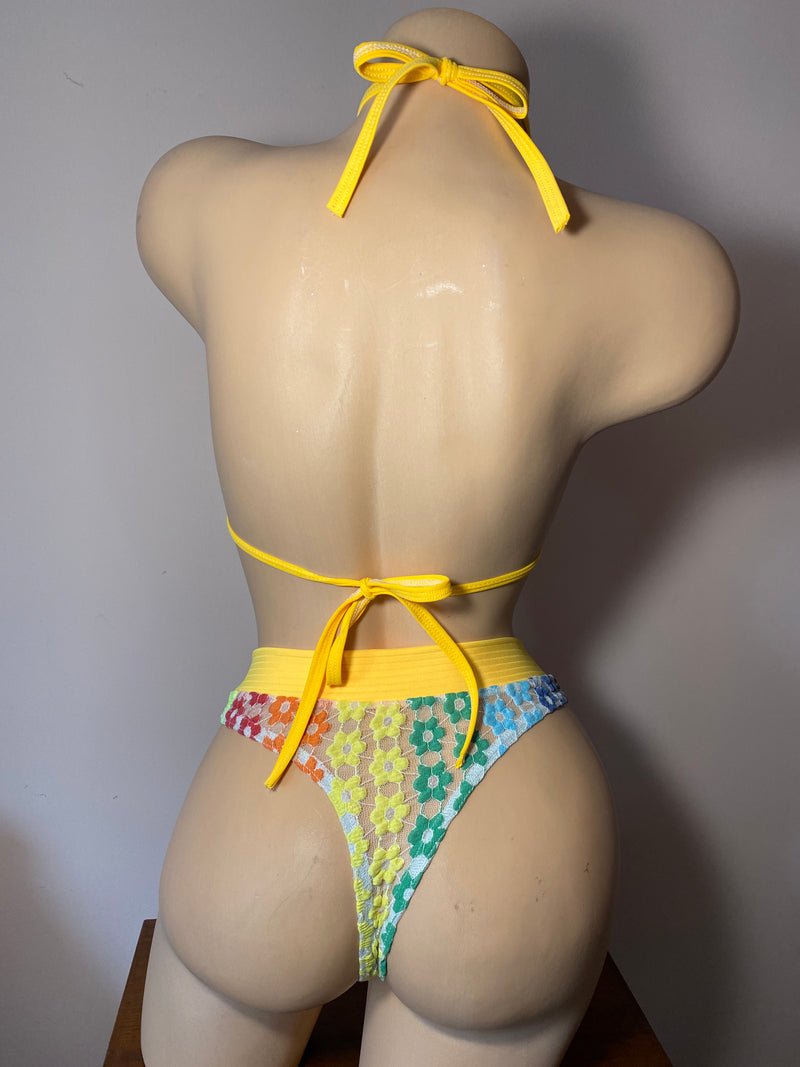 JILLYROCKS AKIRA 2 PC Rainbow lace Halter High waist set