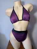 JILLYROCKS 2 PC ARIKA Purple mesh Triangle top High waist thong set
