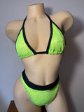 JILLYROCKS ARIKA 2 PC Neon yellow lace Triangle top High waist thong set
