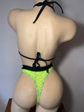 JILLYROCKS ARIKA 2 PC Neon yellow lace Triangle top High waist thong set