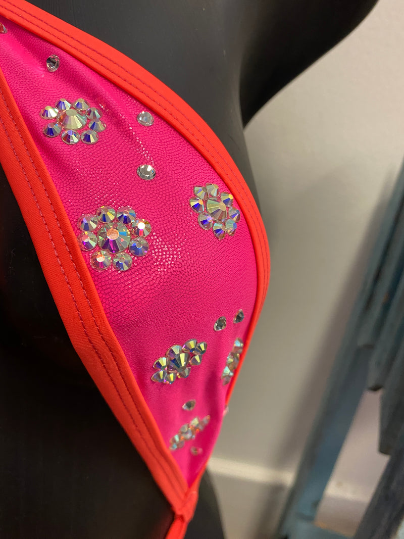 JILLYROCKS 1 pc thong Slingshot Neon pink rhinestone