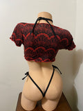 JILLYROCKS 3 PC Red black floral Crop top tie thong choker