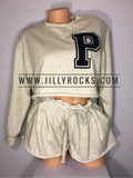 SALE JILLYROCKS 2 PC  Distressed Grey Crop Top Short Sweatshirt Set
