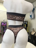 JILLYROCKS 2PC ARIKA Taupe lace Gray trim Highwaist thong Tube top