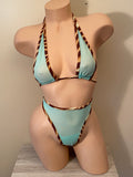 JILLYROCKS 2 piece mint blue high waste elastic thong bikini