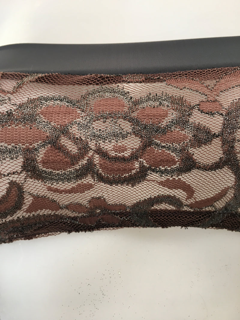 JILLYROCKS 2PC ARIKA Taupe lace Gray trim Highwaist thong Tube top