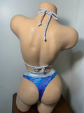 JILLYROCKS 2 Pc ARIKA Metallic Blue print  Halter top High waist thong