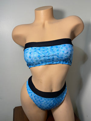 JILLYROCKS ARIKA Blue snakeskin tube top high waist thong set