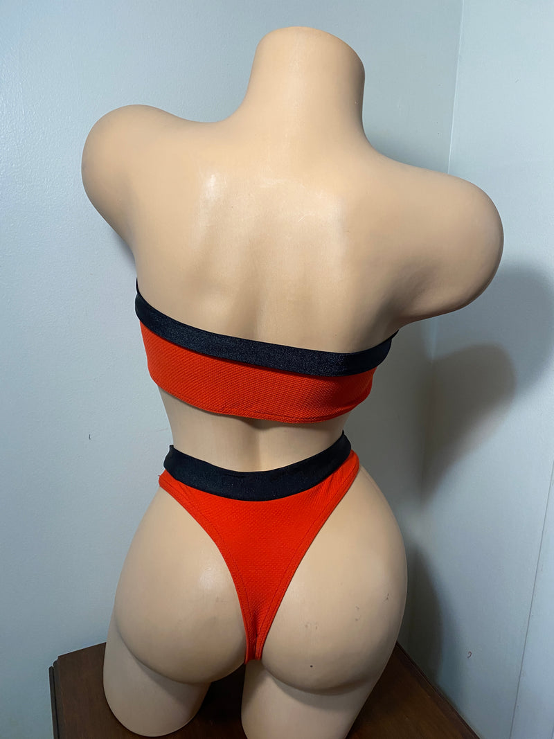 JILLYROCKS 2 pc ARIKA Red Black Tube top High waist thong