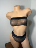 JILLYROCKS 2 Pc ARIKA Black silver  sheer mesh tube top Highwaist