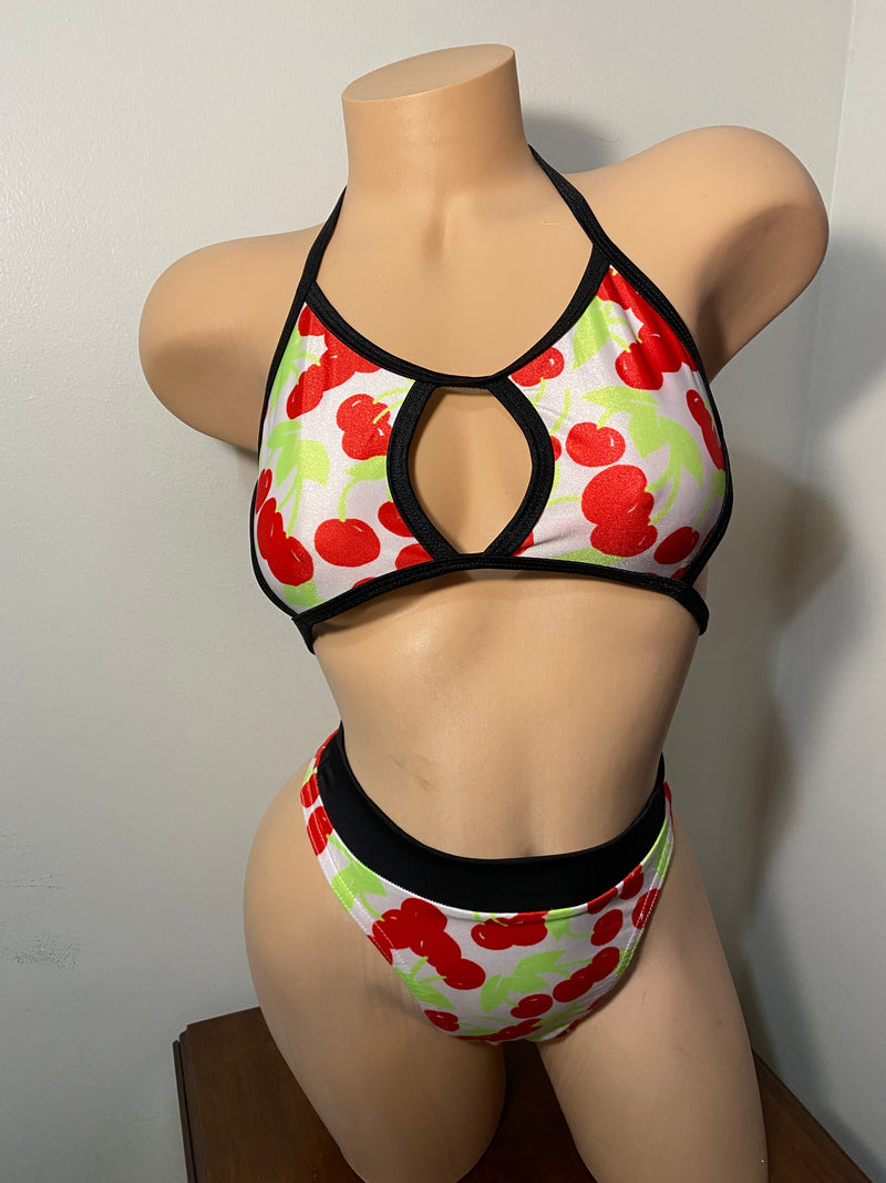 JILLYROCKS 2 Pc ARIKA Cherry Gigi top High waist thong bikini