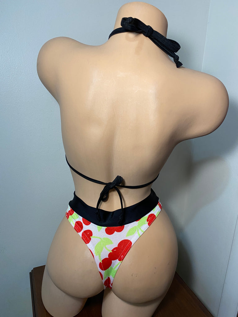 JILLYROCKS 2 Pc ARIKA Cherry Halter top High waist thong bikini