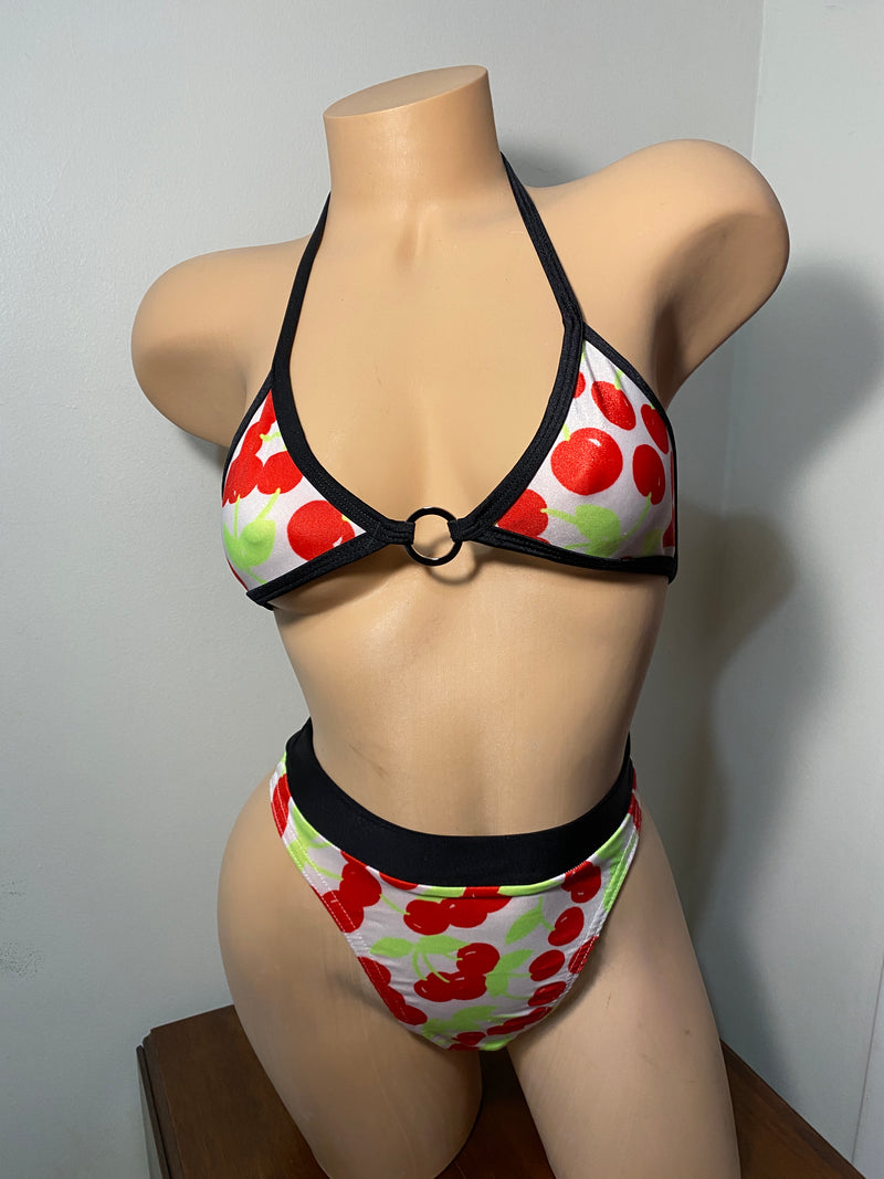 JILLYROCKS 2 Pc ARIKA Cherry triangle top High waist thong bikini