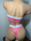 JILLYROCKS 2 Pc ARIKA Neon pink white lace Tube top High waist thong