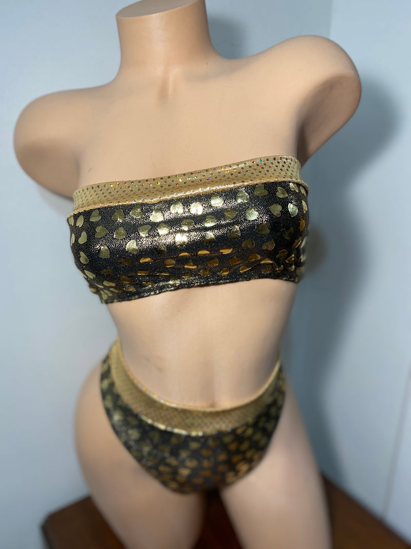 JILLYROCKS 2 Pc ARIKA Gold hearts Tube top High waist thong bikini