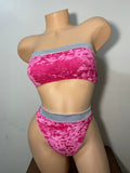 JILLYROCKS 2 Pc ARIKA Pink crush velvet tube top High waist thong bikini