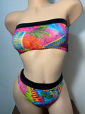 JILLYROCKS 2 Pc ARIKA Miami sheer print Tube top High waist thong bikini
