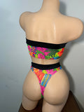 JILLYROCKS 2 Pc ARIKA Miami sheer print Tube top High waist thong bikini