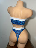 JILLYROCKS 2 Pc ARIKA Blue mesh velvet blue animal Tube top High waist thong