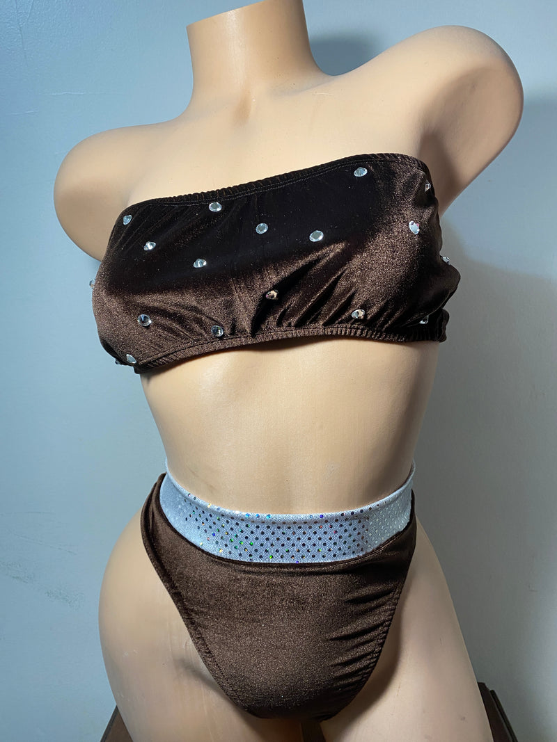 JILLYROCKS 2 Pc ARIKA Tie tube top High waist thong bikini rhinestones