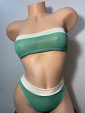 JILLYROCKS 2 Pc ARIKA Green sheer sparkle beige Tube top high waist thong