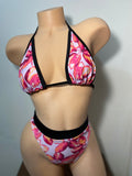 JILLYROCKS 2 Pc ARIKA Pink floral Triangle top High waist thong bikini