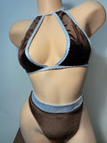 JILLYROCKS 2 Pc ARIKA Brown velvet Halter top High waist thong bikini