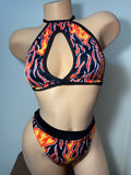 JILLYROCKS 2 Pc ARIKA Flame print Halter top High waist thong