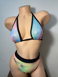 JILLYROCKS 2 Pc ARIKA sheer mesh tye dye Triangle top High waist thong