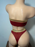 JILLYROCKS 2 Pc ARIKA Red sparkle tube top High waist thong