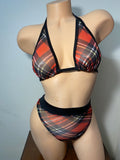 JILLYROCKS 2 Pc ARIKA Red plaid Triangle top high waist thong bikini