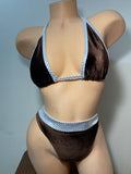 JILLYROCKS 2 Pc ARIKA Brown velvet Triangle top High waist thong bikini