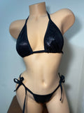 JILLYROCKS 2 Pc Black Lacquer Triangle top Tie side thong bikini
